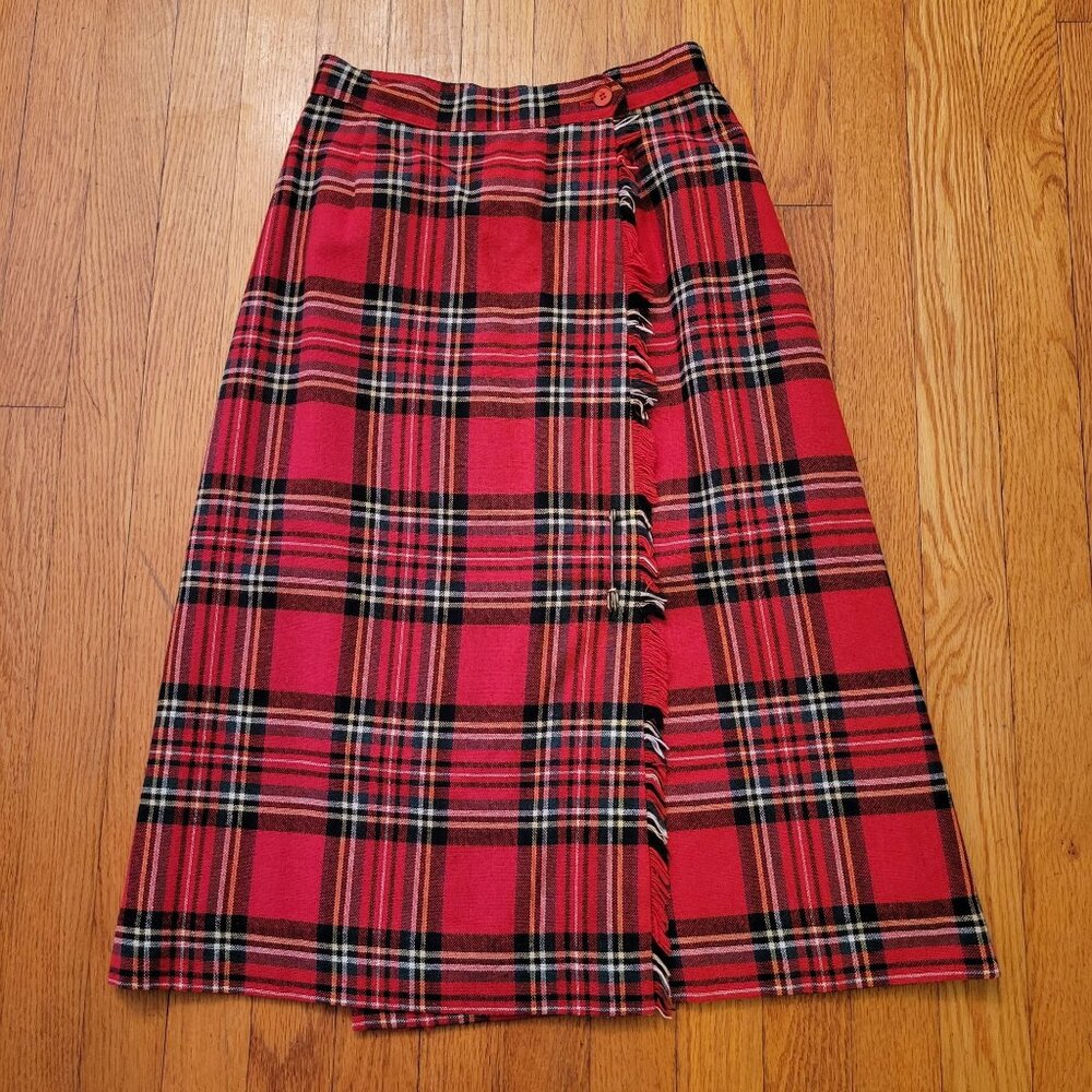 EJE 6 Red Plaid Wool Wrap Kilted‎ Skirt Fringe Celtic Scottish Cosplay Costume